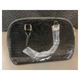 Black Crocodile Embossed Handbag with Gold Hardware