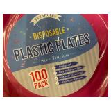 Set of 3 Packs of 100 Disposable Pink Plastic Plates