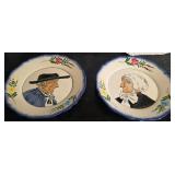2 decorative Charolles plates featuring an old couple