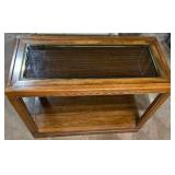 MCM Wicker with glass top side table