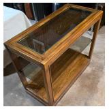 MCM Wicker with glass top side table