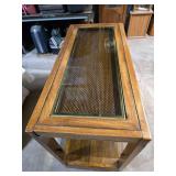 MCM Wicker with glass top side table