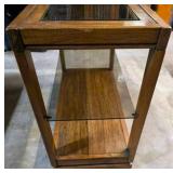 MCM Wicker with glass top side table