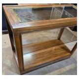 MCM Wicker with glass top side table