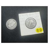 1916-D Silver Barber Quarter and "No Date" Standing Liberty Silver Quarter
