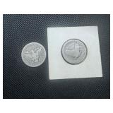 1916-D Silver Barber Quarter and "No Date" Standing Liberty Silver Quarter