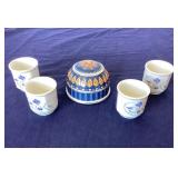 English Porcelain Egg Cups and Paperweight