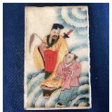 Antique Chinese Famille Rose Hand Painted Stone Plaque