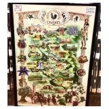 Pair of Framed Posters: Rioja Wine Labels and Cianti Map