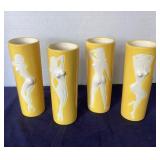 Set of 4 Student Pottery Cylinder Vases
