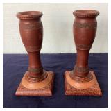 Vintage Pair of Turned Pipestone Candlesticks