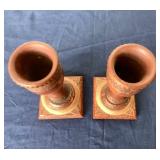 Vintage Pair of Turned Pipestone Candlesticks