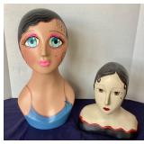 Vintage Painted Millinery Shop Display Heads: Pair #2