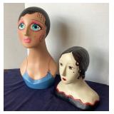 Vintage Painted Millinery Shop Display Heads: Pair #2