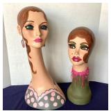 Vintage Painted Millinery Shop Display Heads: Pair #1