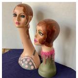 Vintage Painted Millinery Shop Display Heads: Pair #1