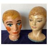 Vintage Painted Millinery Shop Display Heads: Pair #6