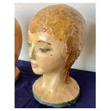 Vintage Painted Millinery Shop Display Heads: Pair #6