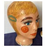 Vintage Painted Millinery Shop Display Heads: Pair #6