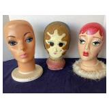 Vintage Painted Millinery Shop Display Heads: Trio #7