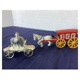 Antique Tin "Man on Sled" and Vintage C.I. Ice Wagon