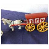 Antique Tin "Man on Sled" and Vintage C.I. Ice Wagon
