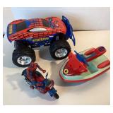 Tyco RC Jet Turbo Spiderman Car + Spiderman Batt. Op. Motorcycle + Spiderman Jet Ski