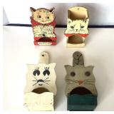 4 Vintage Wooden Wall Mounted Match Boxes: Lot #1