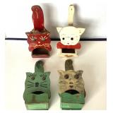 4 Vintage Wooden Wall Mounted Match Boxes: Lot #2