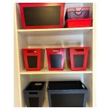 Set of 8 Red and Blue Chalkboard Storage Bins