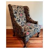 Ralph Lauren Wingback Armchair with Floral Upholstery and Ornate Legs