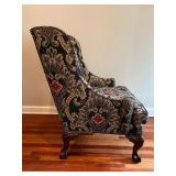 Ralph Lauren Wingback Armchair with Floral Upholstery and Ornate Legs