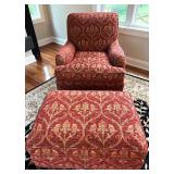 Stickley Upholstered Armchair and Ottoman Set with Floral Pattern