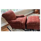 Stickley Upholstered Armchair and Ottoman Set with Floral Pattern