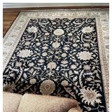 Large Floral Patterned Area Rug with Black Background