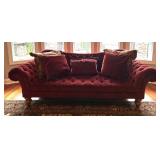 Henredon Red Velvet Tufted Sofa with Assorted Throw Pillows