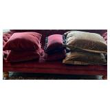 Henredon Red Velvet Tufted Sofa with Assorted Throw Pillows