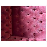Henredon Red Velvet Tufted Sofa with Assorted Throw Pillows