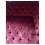 Henredon Red Velvet Tufted Sofa with Assorted Throw Pillows