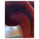 Henredon Red Velvet Tufted Sofa with Assorted Throw Pillows