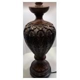 Pair of Ornate Table Lamps with Intricate Brown Base Design