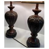 Pair of Ornate Table Lamps with Intricate Brown Base Design