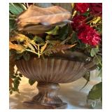 Decorative Floral Arrangement with Mixed Faux Flowers in Antique Finish Vase