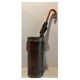 Brass Umbrella Stand with Leopard-Print Umbrella