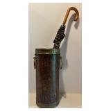 Brass Umbrella Stand with Leopard-Print Umbrella