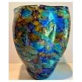 Large Handcrafted Multicolored Art Glass Vase, signed by Seattle Glass Blowing Studio