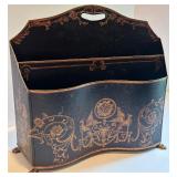 Antique Style Metal Magazine Holder with Ornate Design