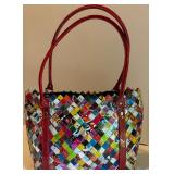 Nahui Ollin Candy Wrapper Tote Bag with Red Handles