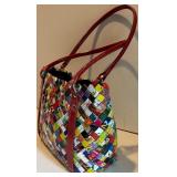 Nahui Ollin Candy Wrapper Tote Bag with Red Handles