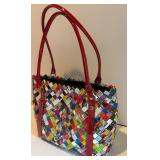 Nahui Ollin Candy Wrapper Tote Bag with Red Handles